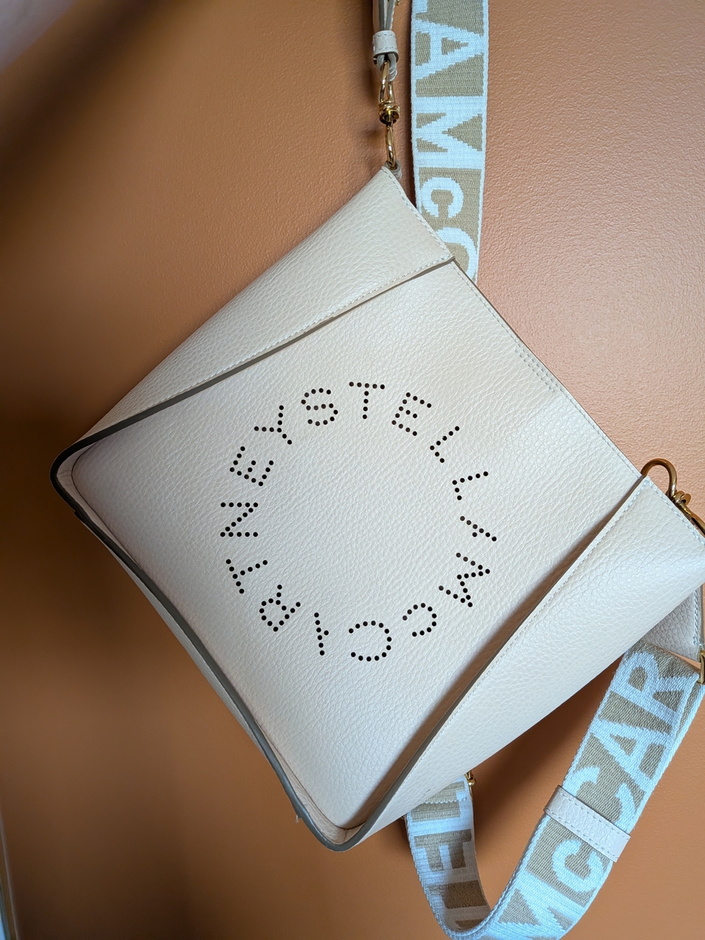Stella McCartney Cream Perforated Logo Crossbody Bag